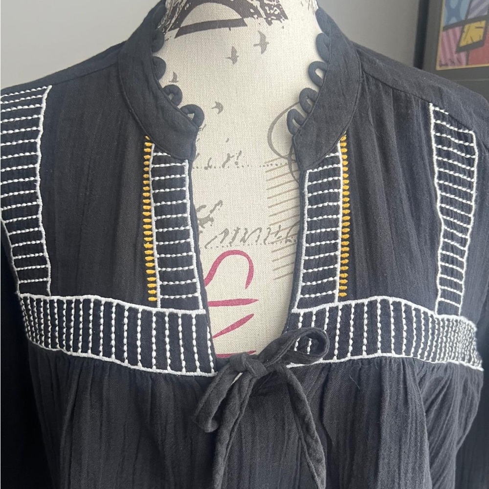 Broadway 38 Boho Embroidered Gauzy Top Black Women’s Size XL